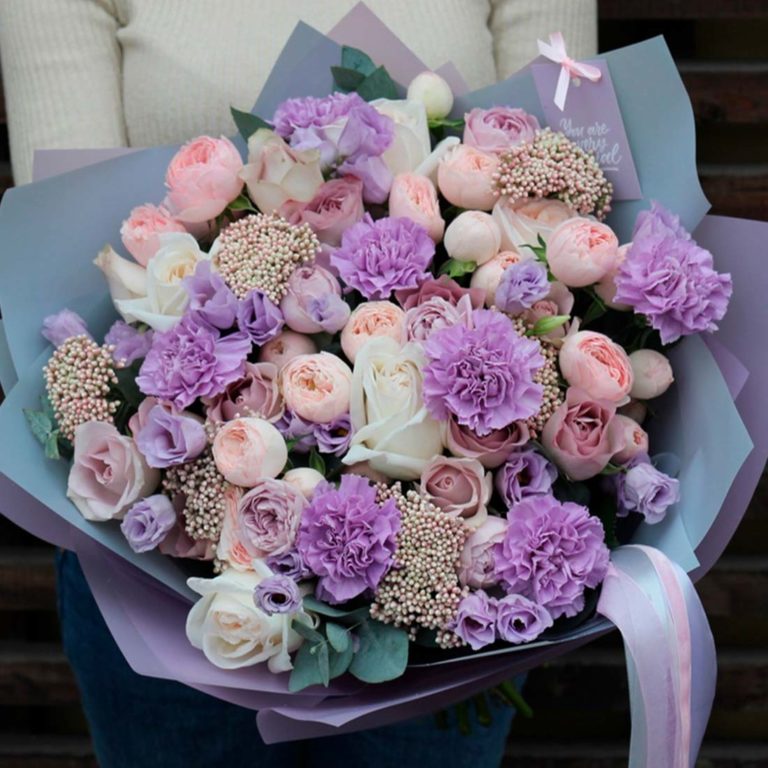 Bouquet de Créateur - Violet Parme & touche rose et beige - Fleurs créations